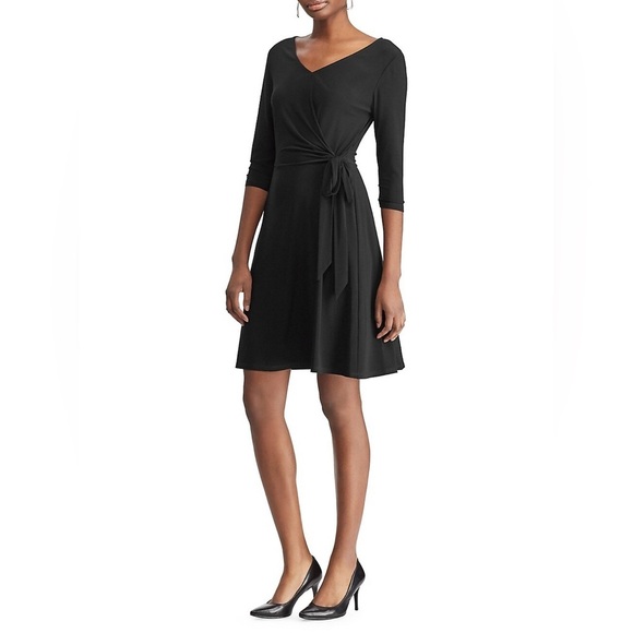 Chaps Tie-Front Fit-&-Flare Black Dress Size XL NWT - Picture 1 of 11